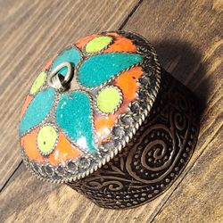 Vintage Hand Made Metal Stash Box Antique Rare Jewelry Tin Hippy Gypsy Unique