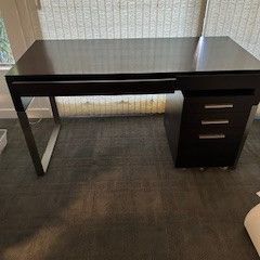 DESK AND FILE CABINET - dark brown with black