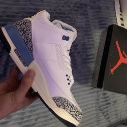 White and blue jordan 3 brand new