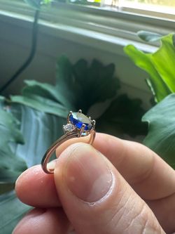 Sz 8 Blue Zircon gold-plated ring