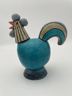 Sylvia Hood Original Vintage, Handcrafted Rooster Figurine with Signature Base