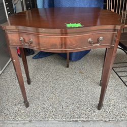 Vintage Fold Out Game table W/ swing Leg And Drawer