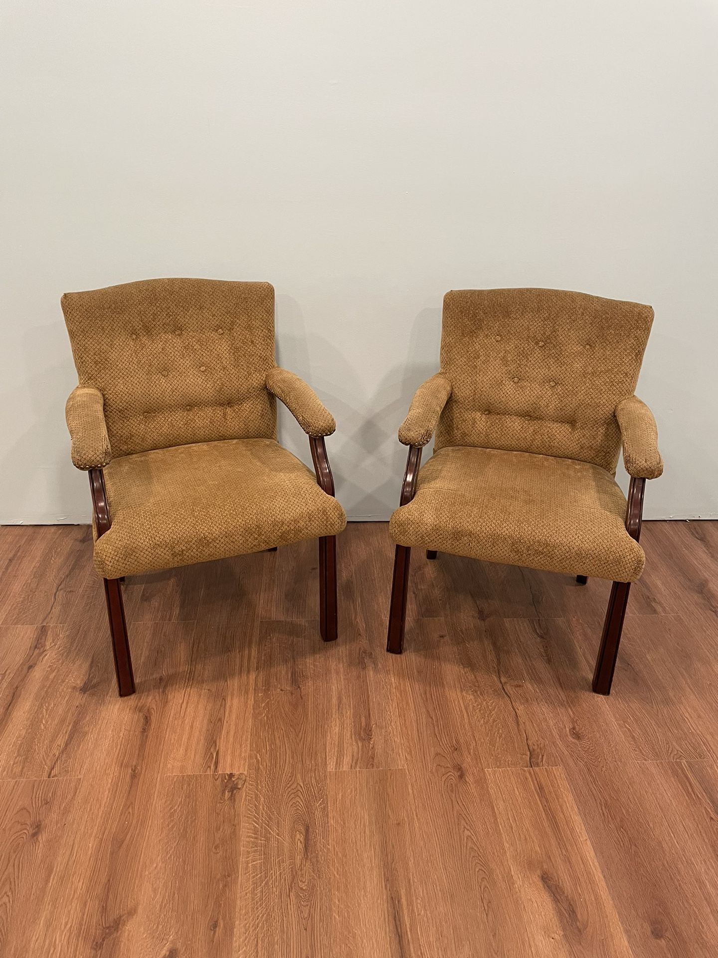 Set Of 2 Tan Fabric Armchairs