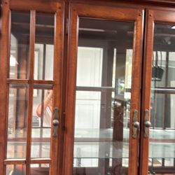 Red Wood China Cabinet With Hutch 