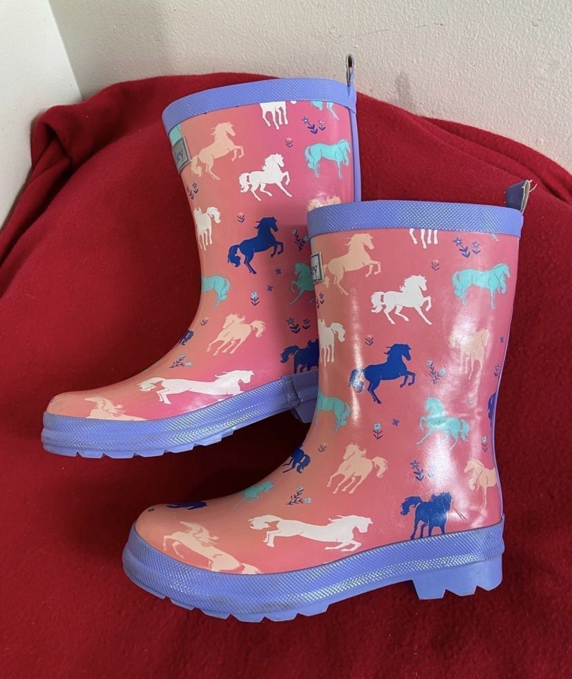 Hatley Painted Pasture Shiny Kids Rain Boots Size 3