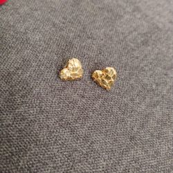 10k Gold Nugget Heart Earrings And Ring 