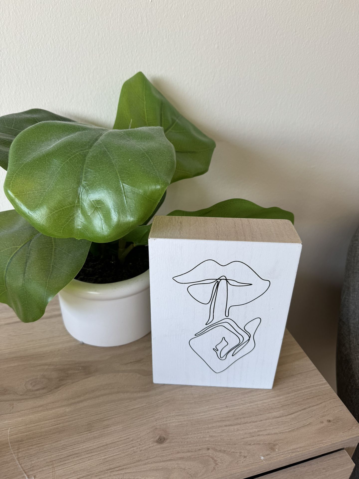 Sign And Small Flower Pot With (fake) Plant 