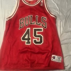 Michael Jordan basketball jersey, Chicago Bulls, Champion Brand, red, men’s size 48 