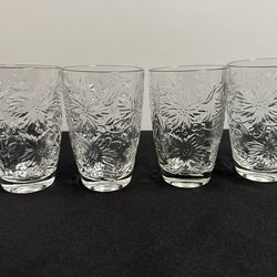Princess House Glass Tumblers – Set of 4 – Floral Pattern 12 Oz Flat Tumbler Fantasia
