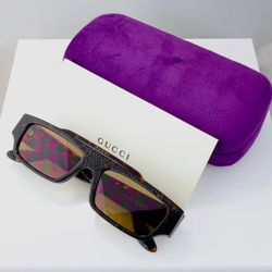 Gucci Mens Square Sunglasses in Tortoise With Brown Logo Lens