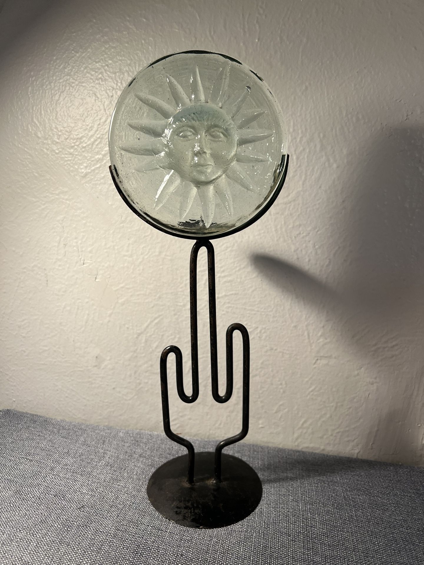 Glass Sun And Cactus Sculpture Candle Holder 