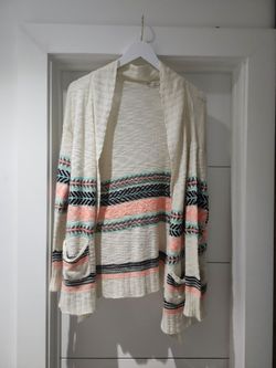 Cream Knit Cardigan with Tribal Stripe Pattern