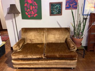 Small Gold Vintage Velvet Loveseat