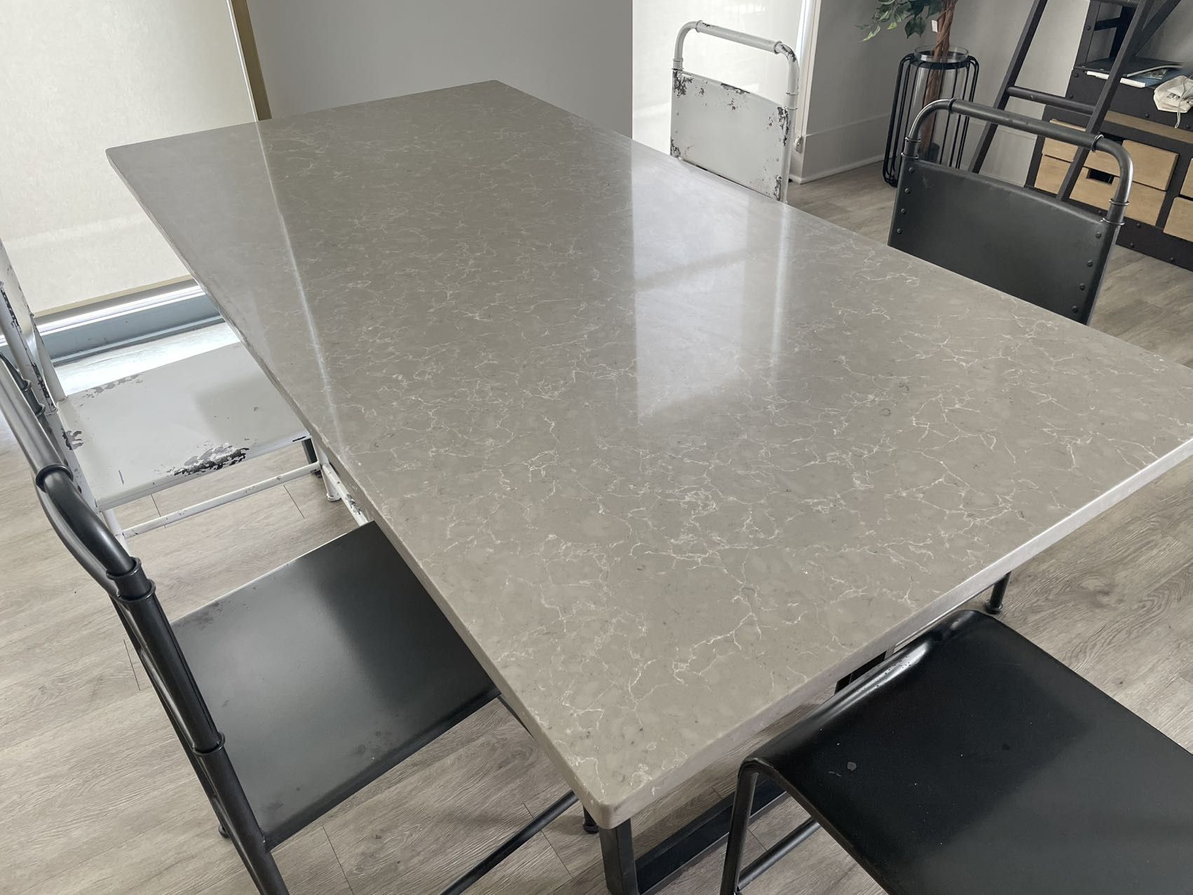 Marble Dining Set (with 5 Industrial Style Chairs)