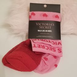 Victoria's Secret Walk Like An Angel *2 Pairs* Pink Red Hearts Sheer Socks

