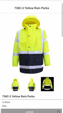 2W 736C-3 M 100 Percent Waterproof Class 3 Rain Parka - Lime & Blue44; Large