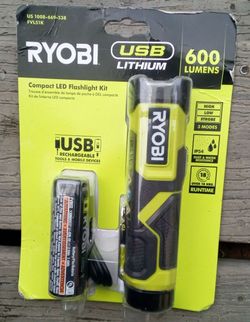 New Ryobi Compact USB Charging  LED Flashlight Kit