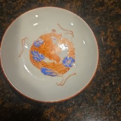 Vintage Hand Painted Dragon Dish Madfin Japan
