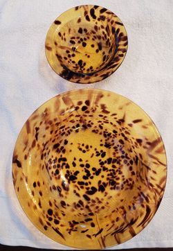 Vintage Tortoise Shell Glass Bowls Pair