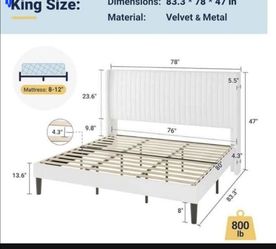 Allewie King Size Velvet Bed Frame/Vertical Channel Tufted Wingback