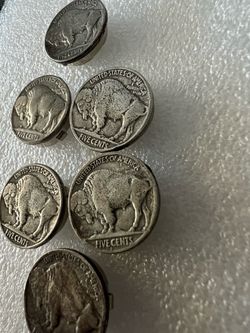 VTG 6 Relief Buffalo Nickel Five Cent Round Metal Shank Button Covers
