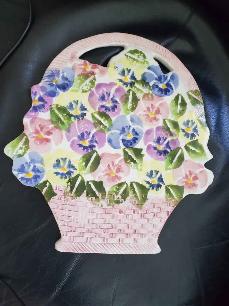 Ceramic Pansies Trivet Made In Italy