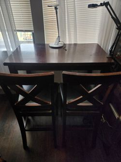 Wooden high table with 2 chairs