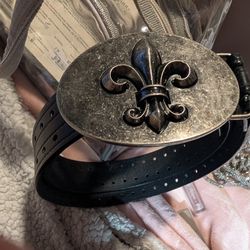 REAL LEATHER NEW BELT SIZE XTRALRGE TO ANY WITH BOG FLOURDELE BET BUCKLE