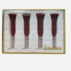 NEIMAN MARCUS Ruby Red Glass Champagne Flutes Set of 4 in Gift Box NEW