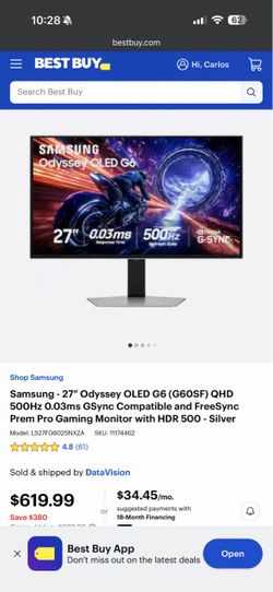 Samsung G60SF OLED Monitor 27 inch 1440P 500HZ