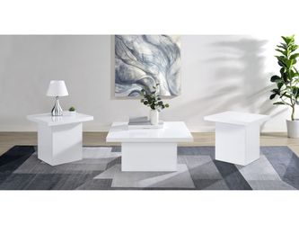 Devar White High Gloss 3-piece Square Coffee End Table Set
