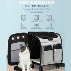 Wheeled Rolling Gray Pet Carrier Crate for cat or dog stroller , also backpack