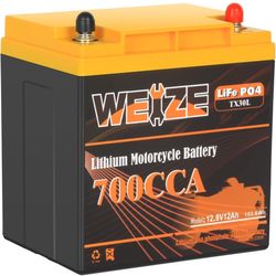 Weize YTX30L-BS Lithium Motorcycle Battery, 12 Volt 12Ah, 700CCA, Built-in Smart BMS, Replacement YIX30L, ETX30L BS LiFePO4 Battery for Harley Davidso