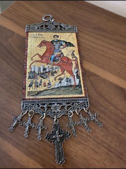 Antiques Icon Banner of Saint Michael Cotton Tapestry gold