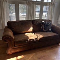 Brown Leather Suede Couch (Full- Size Pull Out Mattress Bed)