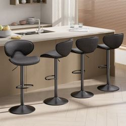 Swivel Bar Stools Set of 4— Adjustable PU Leather with Iron Frame, Water-Resistant (Black)