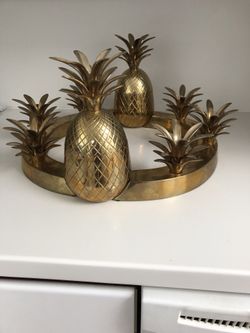 Hollywood Regency Brass Pineapple Centerpiece Candle Holder