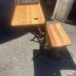 Vtg Antique ASC Industrial Child School Desk Folding Chair Seat Cast Iron & Wood Buffalo #4