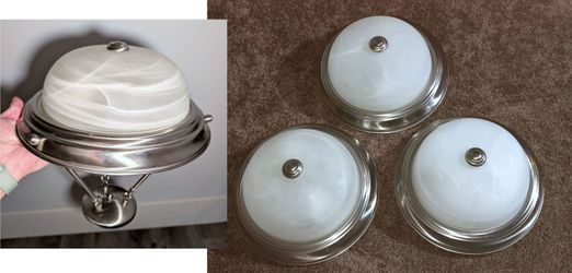 Set of 4 Ceiling Light Fixtures Glass Shade 3pc Flush Mount, 1pc Hanging