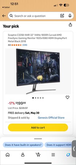 Sceptre M32 Curved 1080p 144hz Monitor
