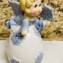 Vintage Collectible Porcelain Angel Figurine w/ Bell - Very Nice!