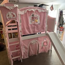 Pink Castle Themed Loft With Slide