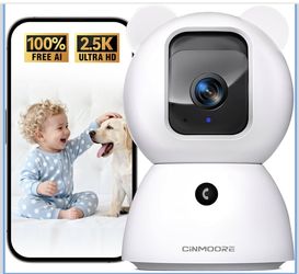 2.5K Indoor Security Camera, Free AI Person/Pet/Cry Detection, 4MP Baby Monitor/Dog/Cat/Pet Camera with Phone App, Pan Tilt 2.4GHz WiFi, Night Vision,