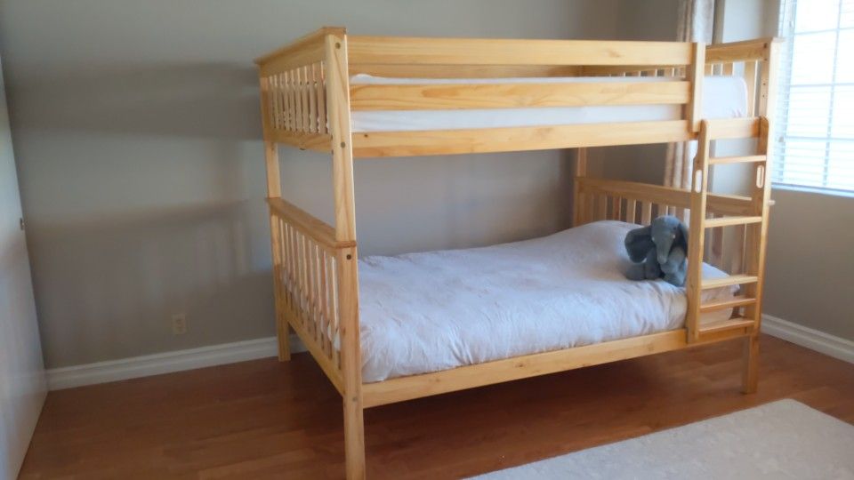 Full Over Full Bunk bed, Solid Pine Wood, Natural Finish, Max& Lily