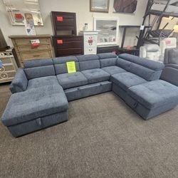 Navy Blue Sectional Sofa Bed Set