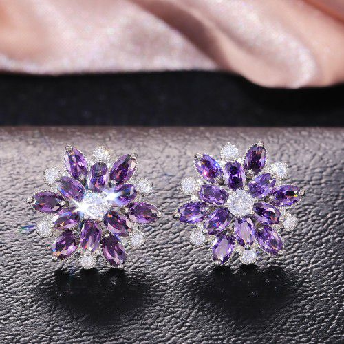 "Colorful Flower CZ Full Filled Romantic Stud Earrings For Women, HA4177

