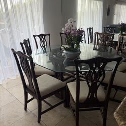 Vintage Handmade Table With 8 Chairs 