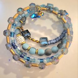 Blue Saphire Colored Set Wrap Bracelet Mystic Tree