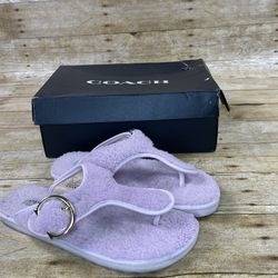 Coach Hollie Flip Flops Plush Shearling Slip On Thong Sandals Pale Pink Sz 9.5