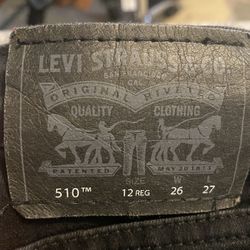 Levis 510 Jeans Mens 26x27 Skinny Fit Black Denim Pants. 